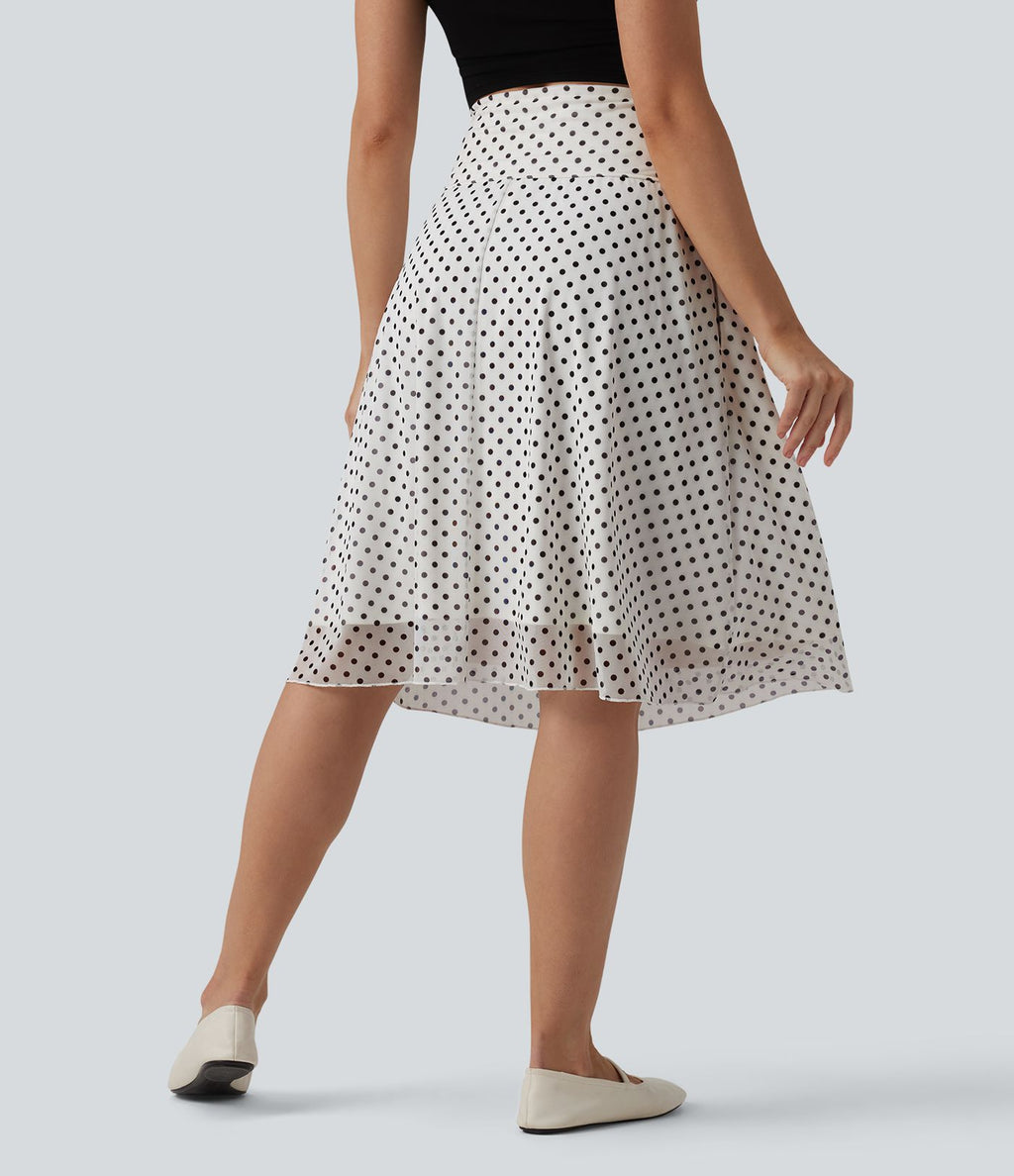 Jupe casual mi-longue gainante taille haute en mesh à pois avec poches