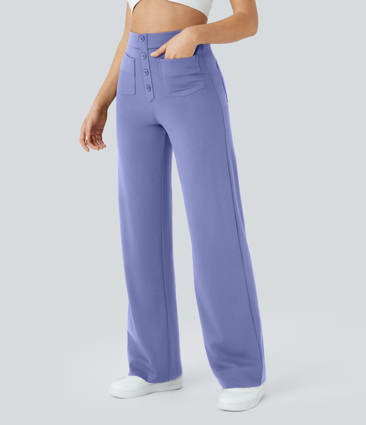Pantalon taille haute coupe droite DayStretch avec poches