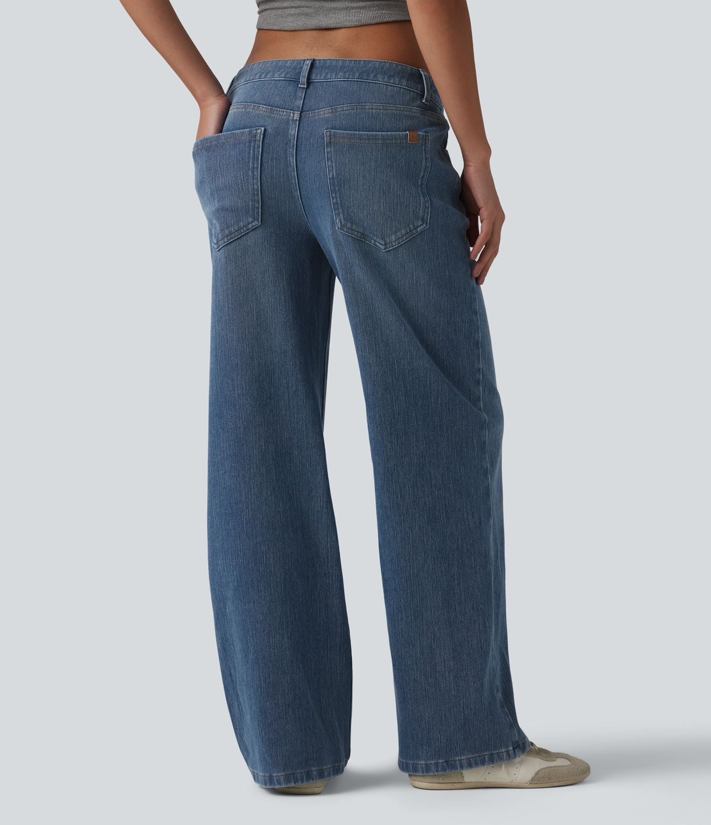Jean coupe droite décontracté Halara Flex™ taille basse, délavé, avec poches