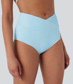 Bas de bikini maillot de bain côtelé taille basse croisé
