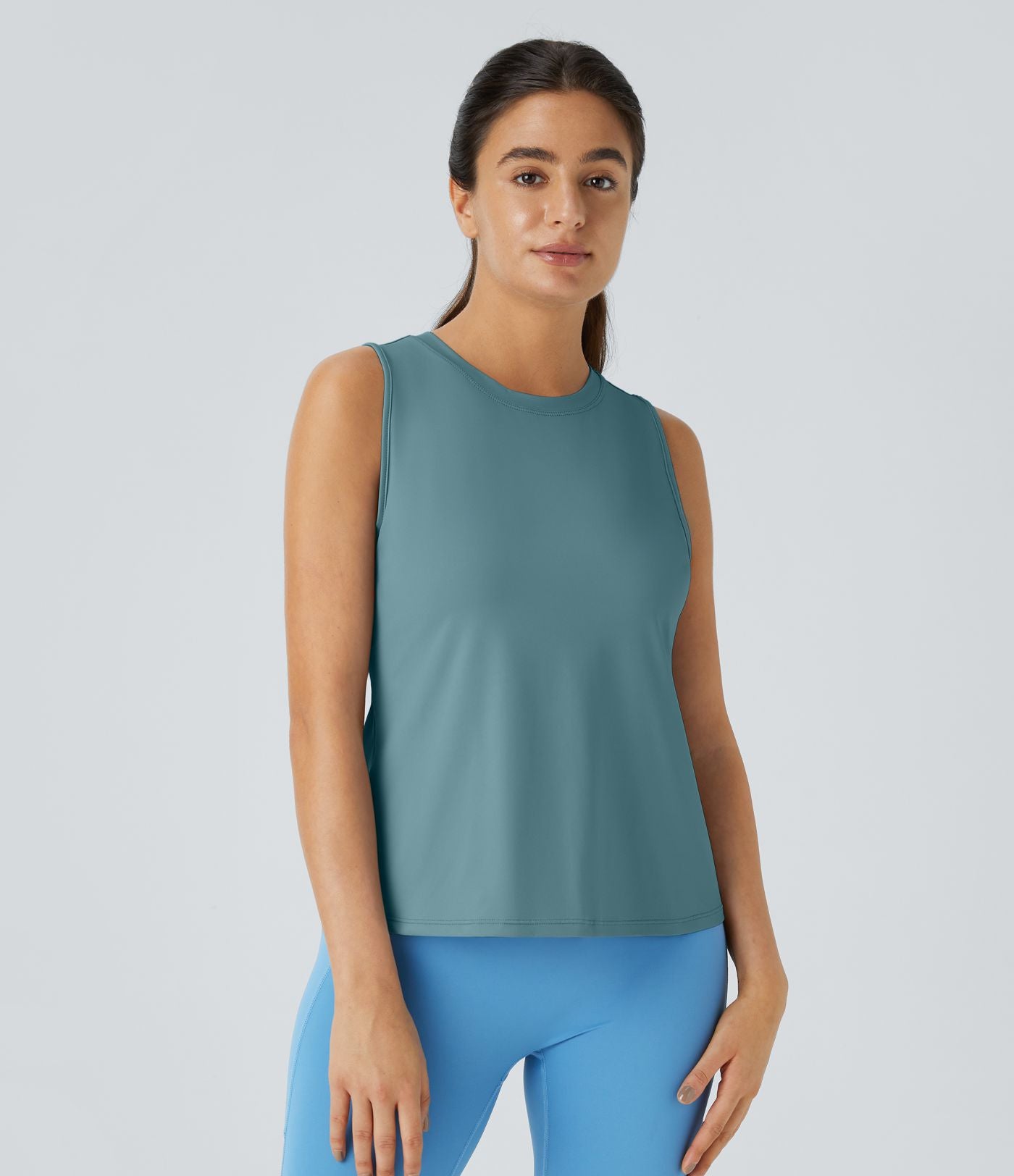 Top Débardeur Yoga Uni à Ourlet Croisé et Découpe