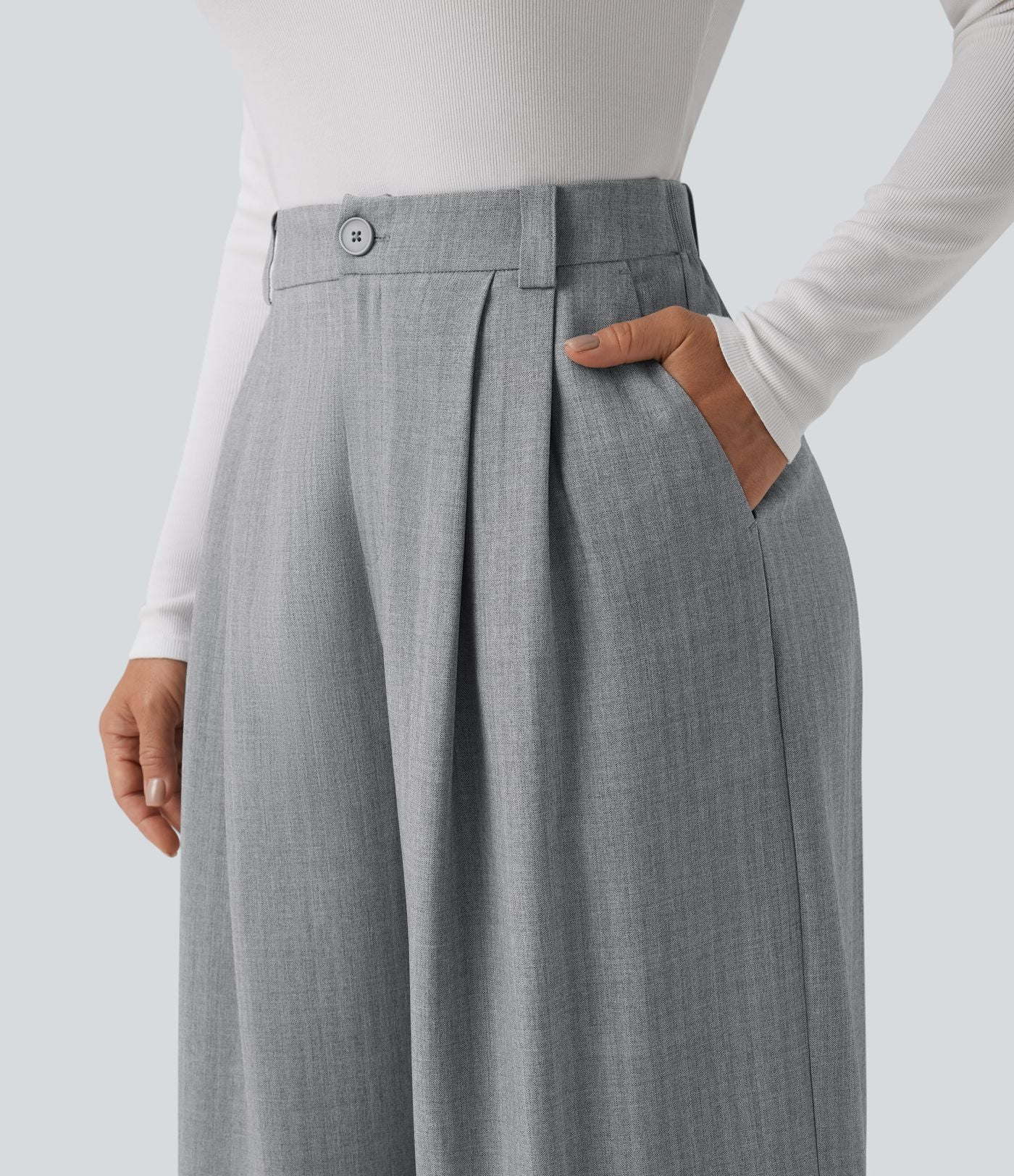 Pantalon tailleur large taille haute avec poches