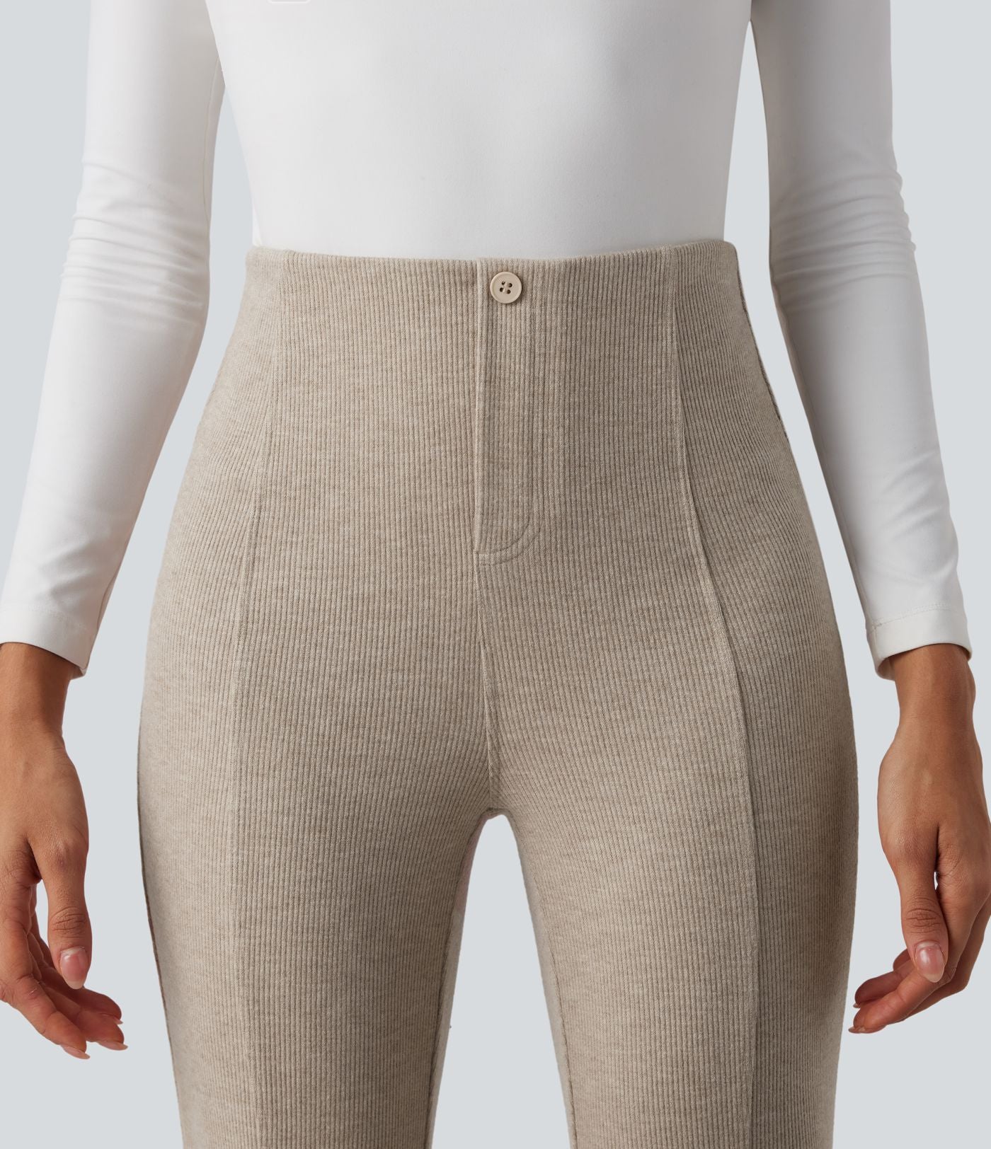 Pantalon  taille haute décontracté évasé côtelé gainant