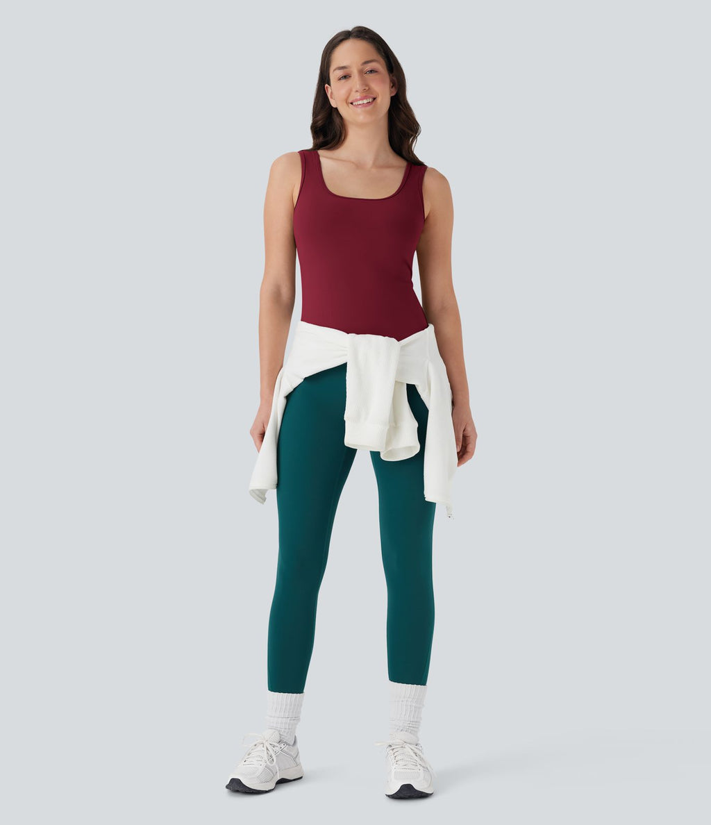 Débardeur de yoga dos nu à longueur rallongée avec encolure en U et croisement