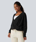 Pull décontracté réversible effet cache-cœur à décolleté en V et manches longues