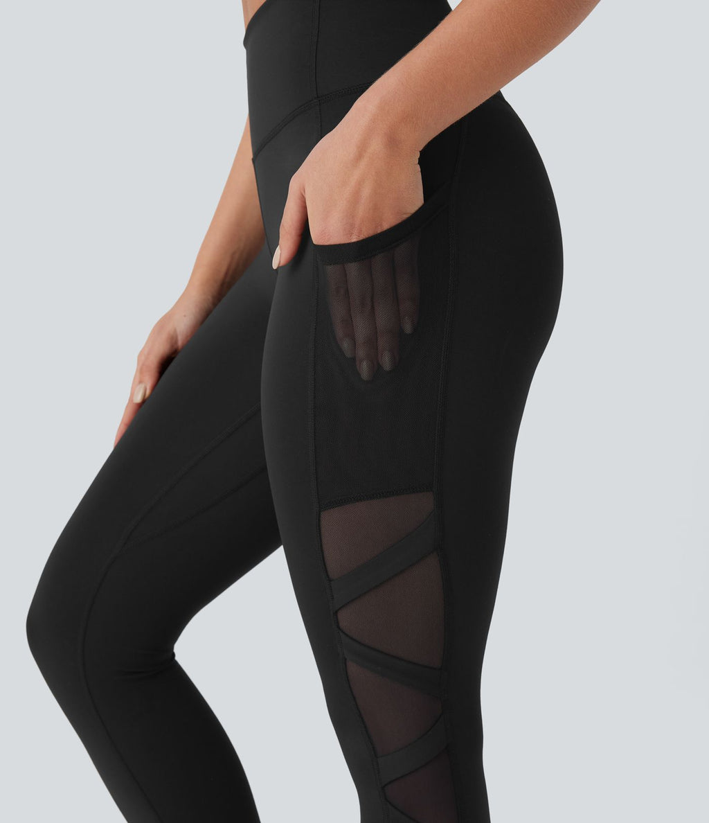 Legging de yoga 7/8 SpeedWave™ taille haute avec poches latérales et empiècements en mesh contrastés à séchage rapide