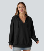 Sweat-shirt à capuche col V manches longues coupe décontractée avec poches