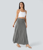 Jupe Évasée Casual Longue Fermeture Éclair Latérale Taille Haute