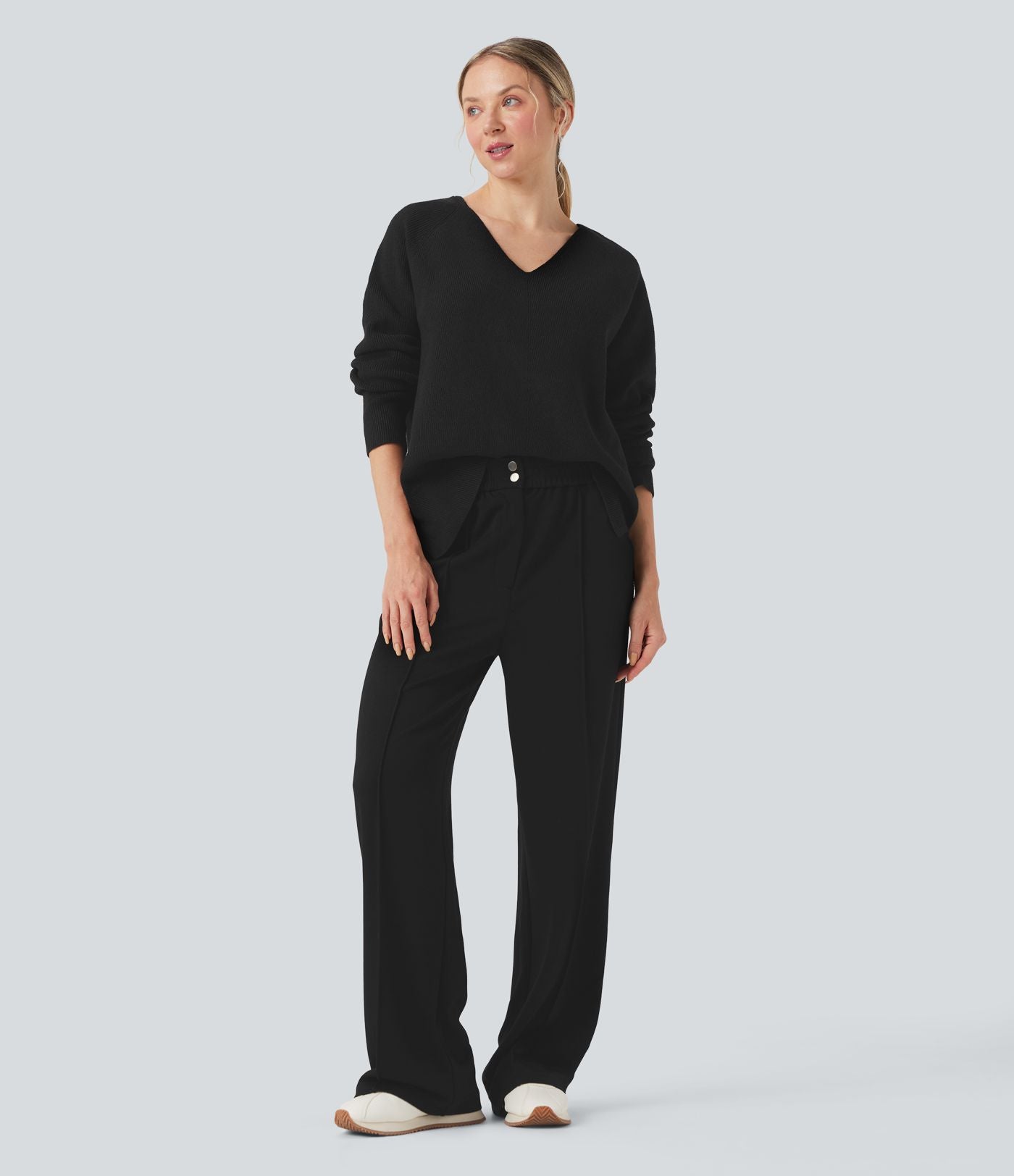 Pantalon tailleur droit taille haute avec poches