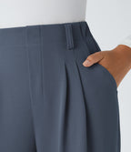 Halara Flex™ Pantalon Tailleur en tissu gaufré à taille haute, jambes larges, plis et poches latérales
