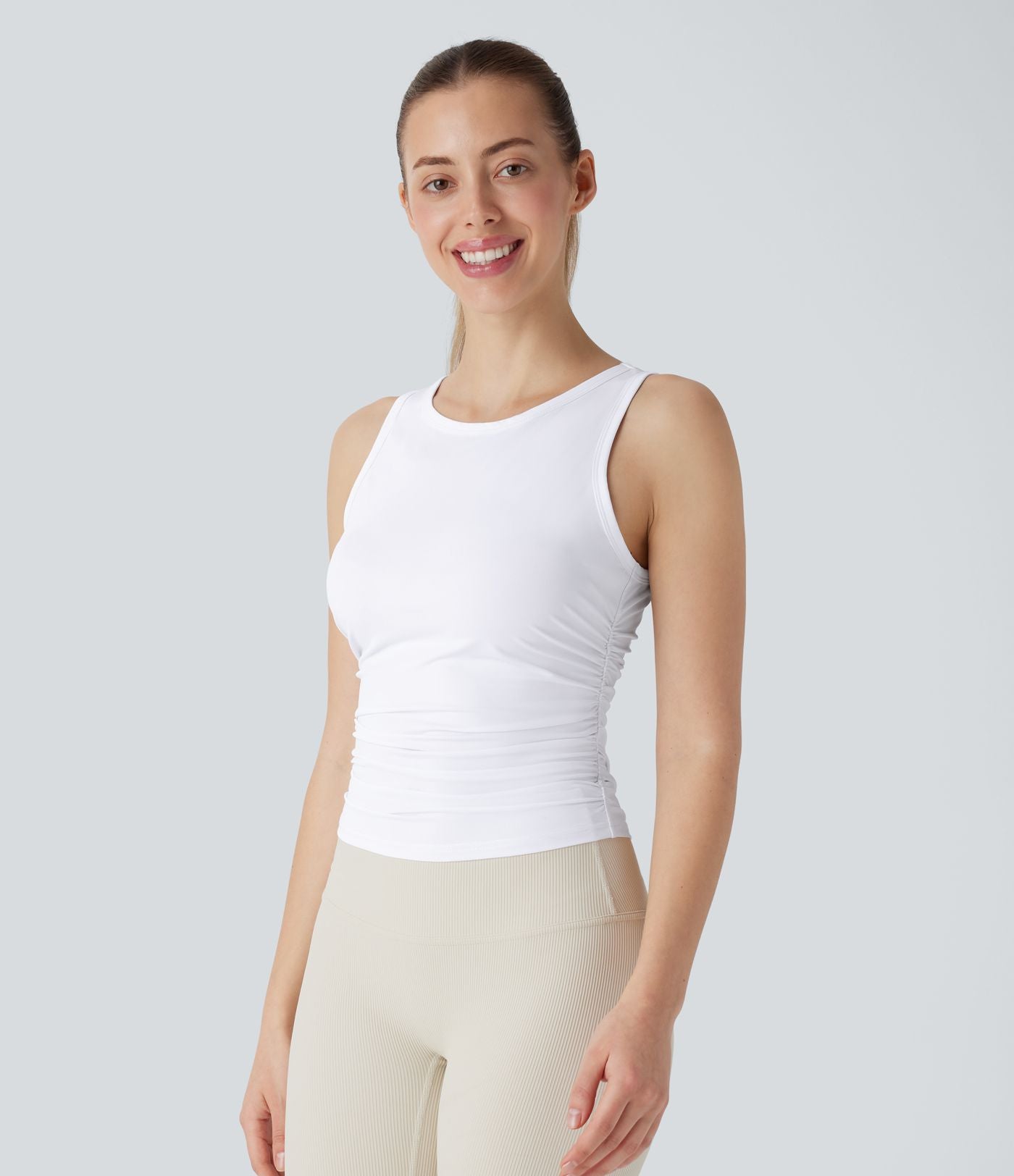 Débardeur de yoga dos nageur froncé col rond