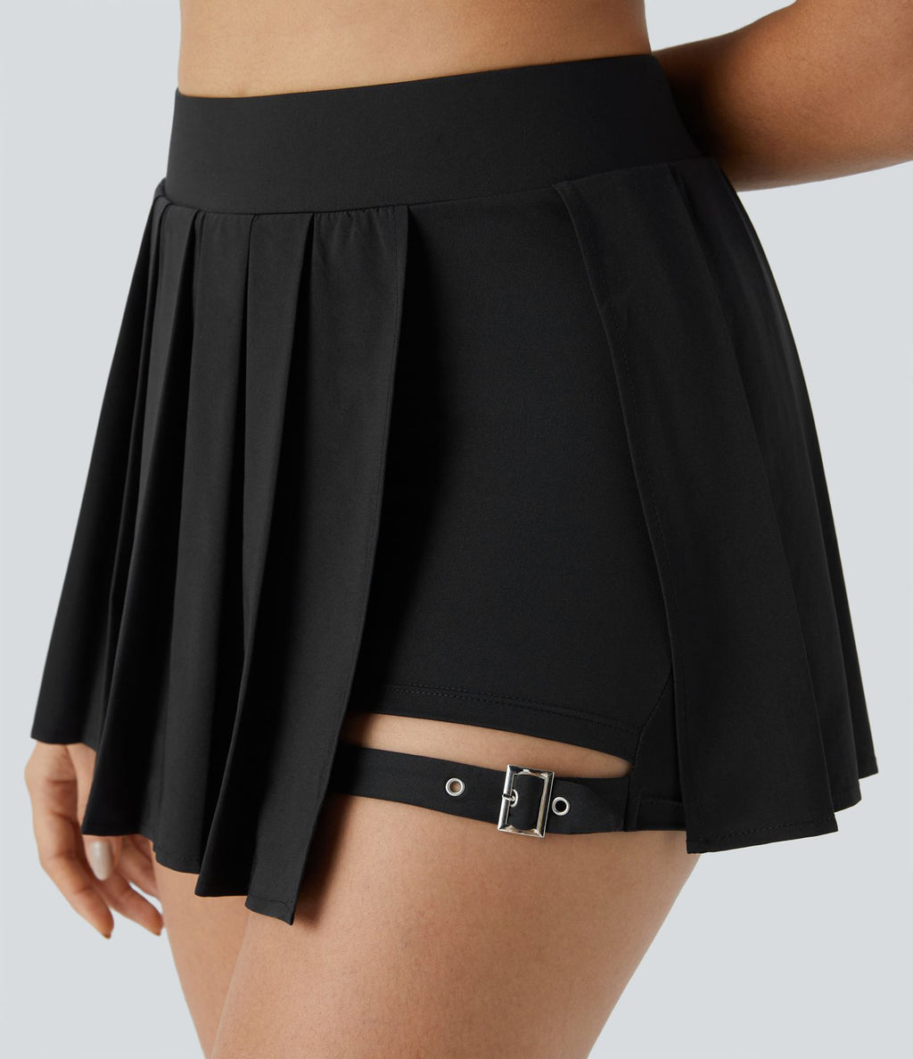 Breezeful™ Mini Jupe Soirée Plissée 2 en 1 Taille Haute Poche Latérale Boucle Réglable Séchage Rapide