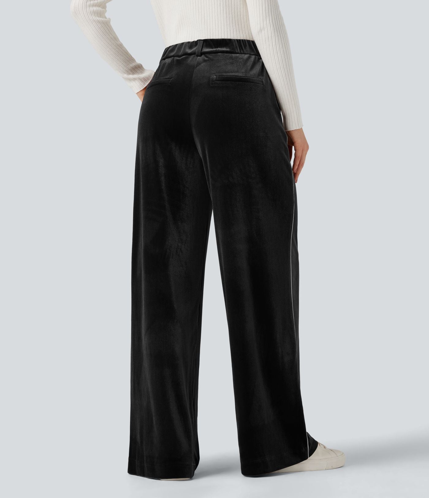 Pantalon velours color block coupe droite taille haute avec poches