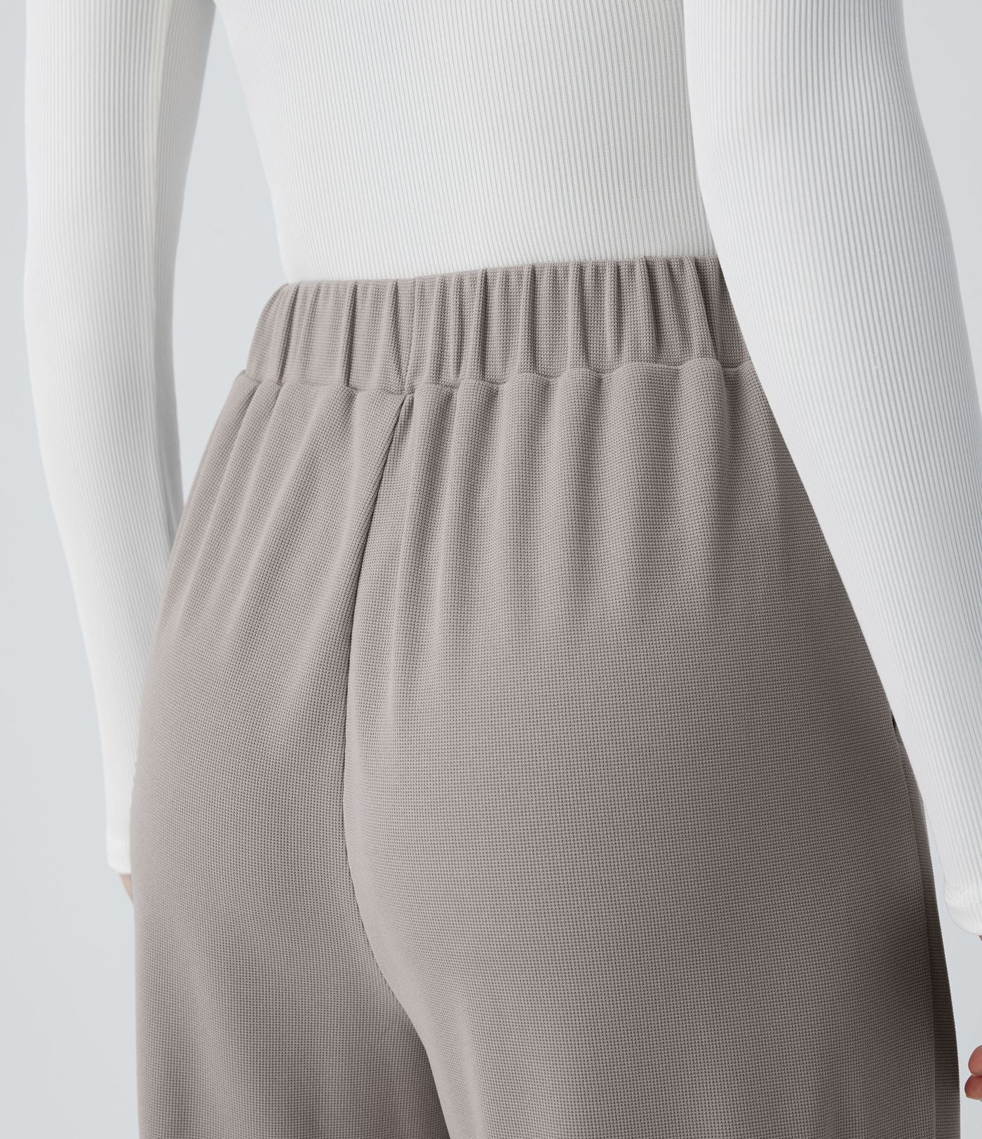 Pantalon taille haute décontracté large en maille gaufrée, avec poches