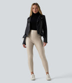 Pantalon polaire simili cuir extensible taille haute avec poches