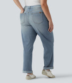 Plus Size Halara Flex™ Jean slim décontracté taille haute ourlet roulotté avec poches
