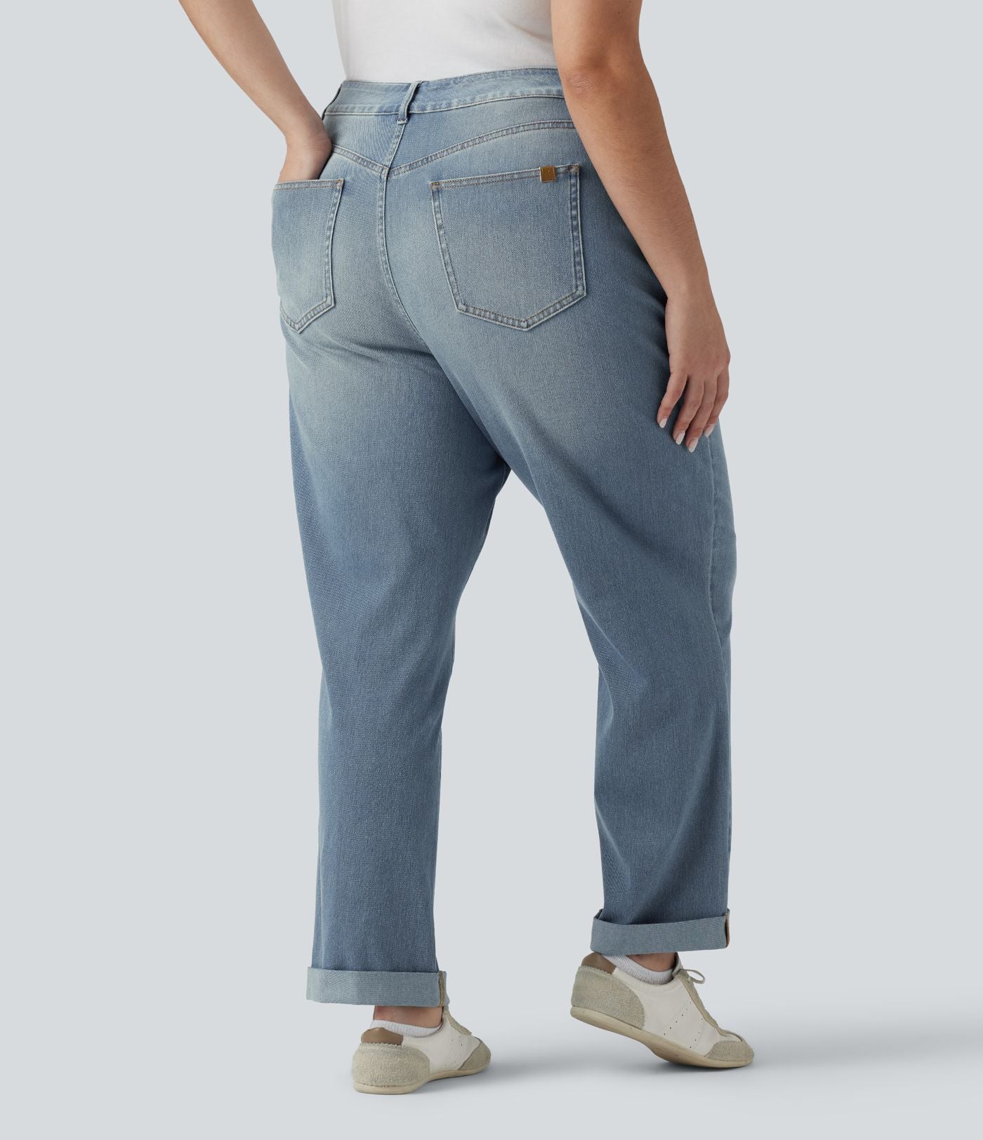 Plus Size Halara Flex™ Jean slim décontracté taille haute ourlet roulotté avec poches