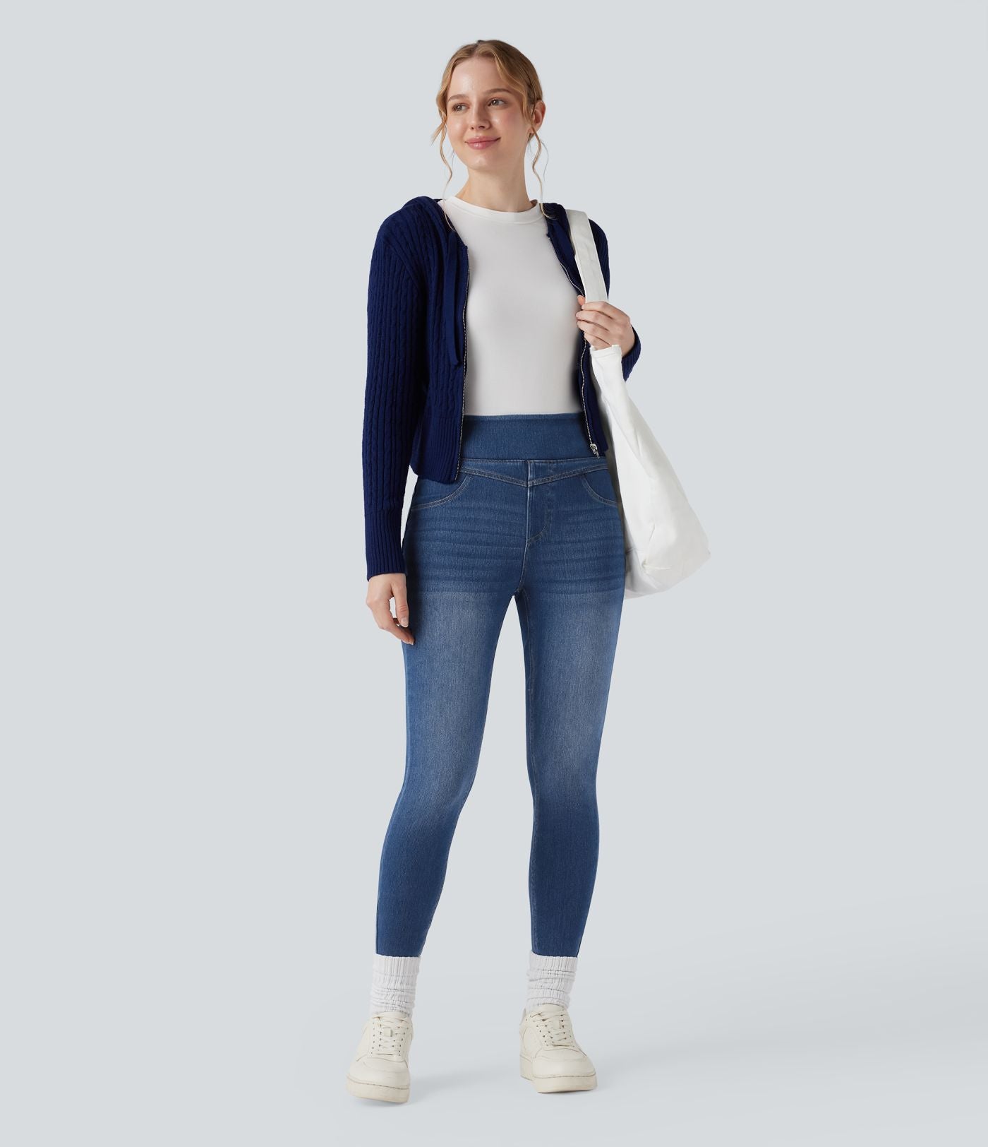 Legging skinny 7/8 en denim Halara Flex™ taille haute gainant avec poches