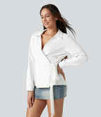 Chemise de travail à manches longues, à lacets contrastés sur les côtés, infroissable et à séchage rapide
