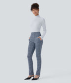 Halara Flex™ Pantalon tailleur Cintrés à Taille Haute avec Boutons Décoratifs Poches Latérales et Imprimé Pied-de-Poule