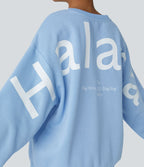 Sweat-shirt décontracté Halara oversize en polaire avec lettrage brodé et bords côtelés contrastés