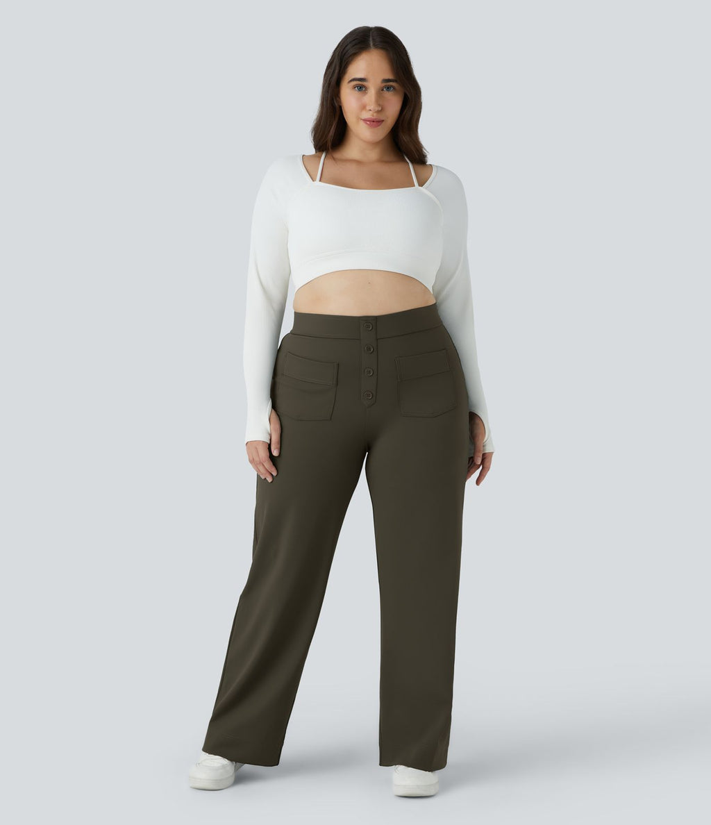 Pantalon coupe droite grande taille taille haute DayStretch avec poches