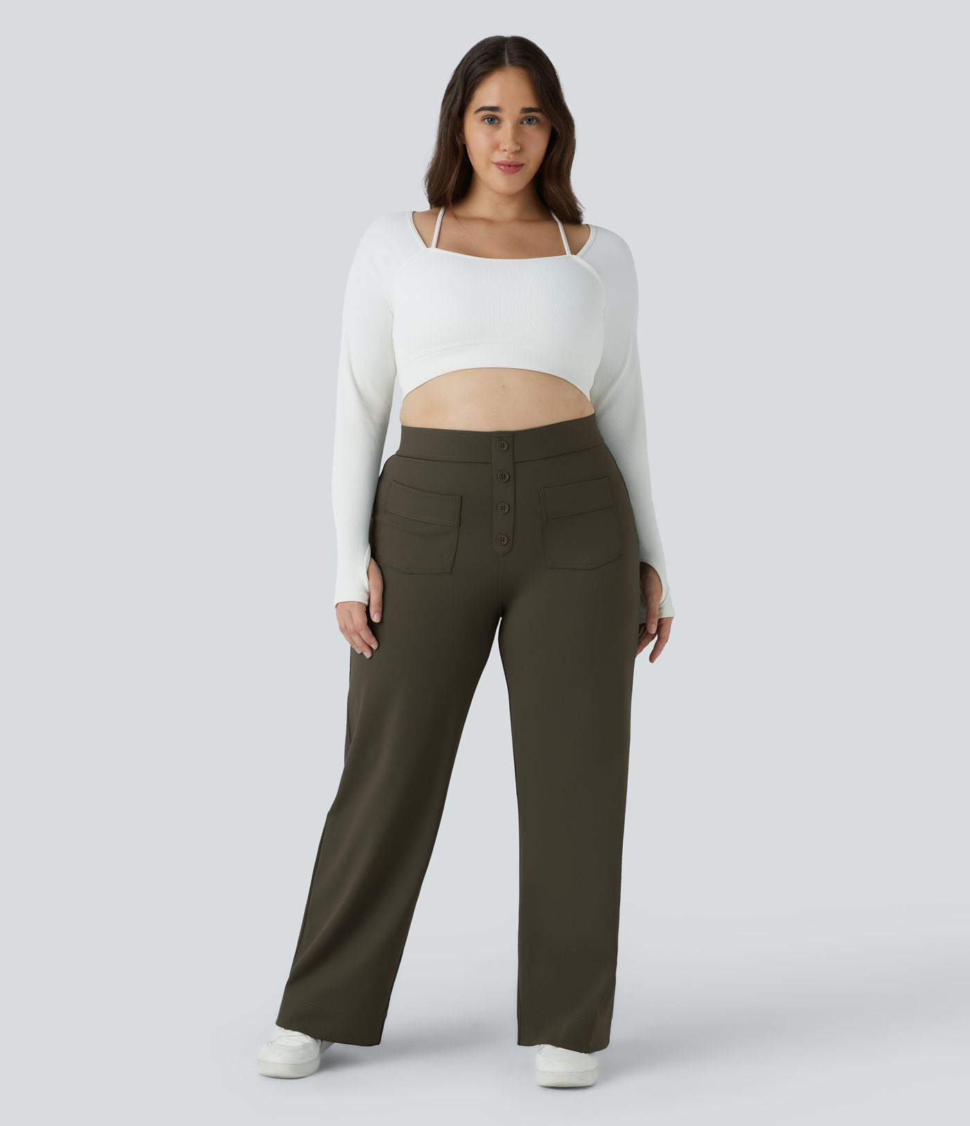 Pantalon coupe droite grande taille taille haute DayStretch avec poches