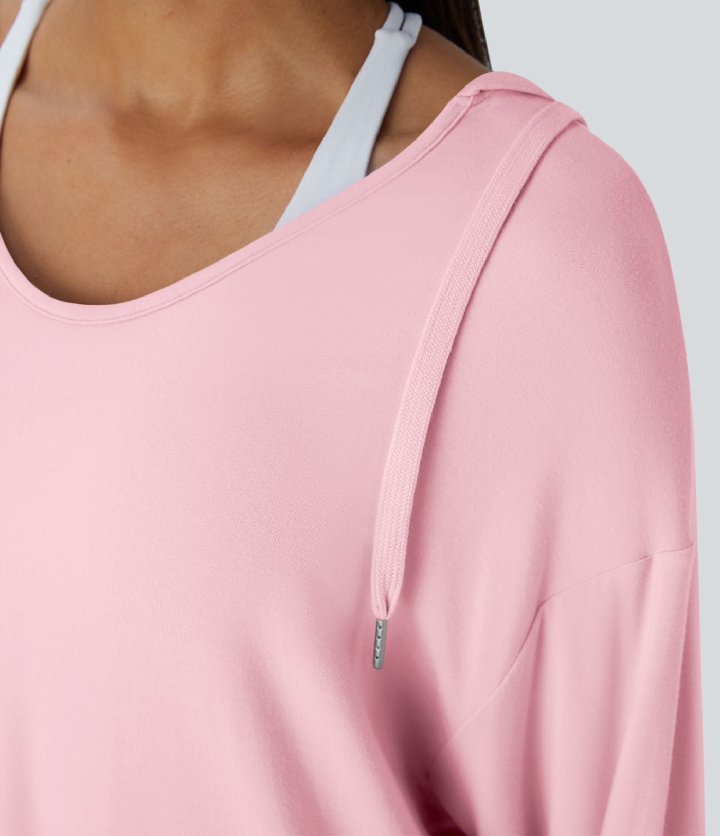 Sweatshirt Casual à Capuche Encolure en V Cordon de Serrage Trou pour le Pouce Fente et Coupe Longue