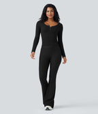 Haut de sport yoga ajusté col Henley en maille gaufrée à manches longues sans couture OneForm Seamless Flow