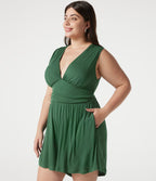 Combishort casual grande taille froncé côtelé sans manches à col V avec brassière intégrée et poches - Édition Easy Peasy