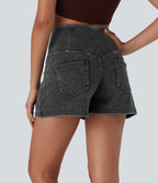 Short 7,5 cm décontracté gainant taille haute effet denim avec poches Halara Flex™