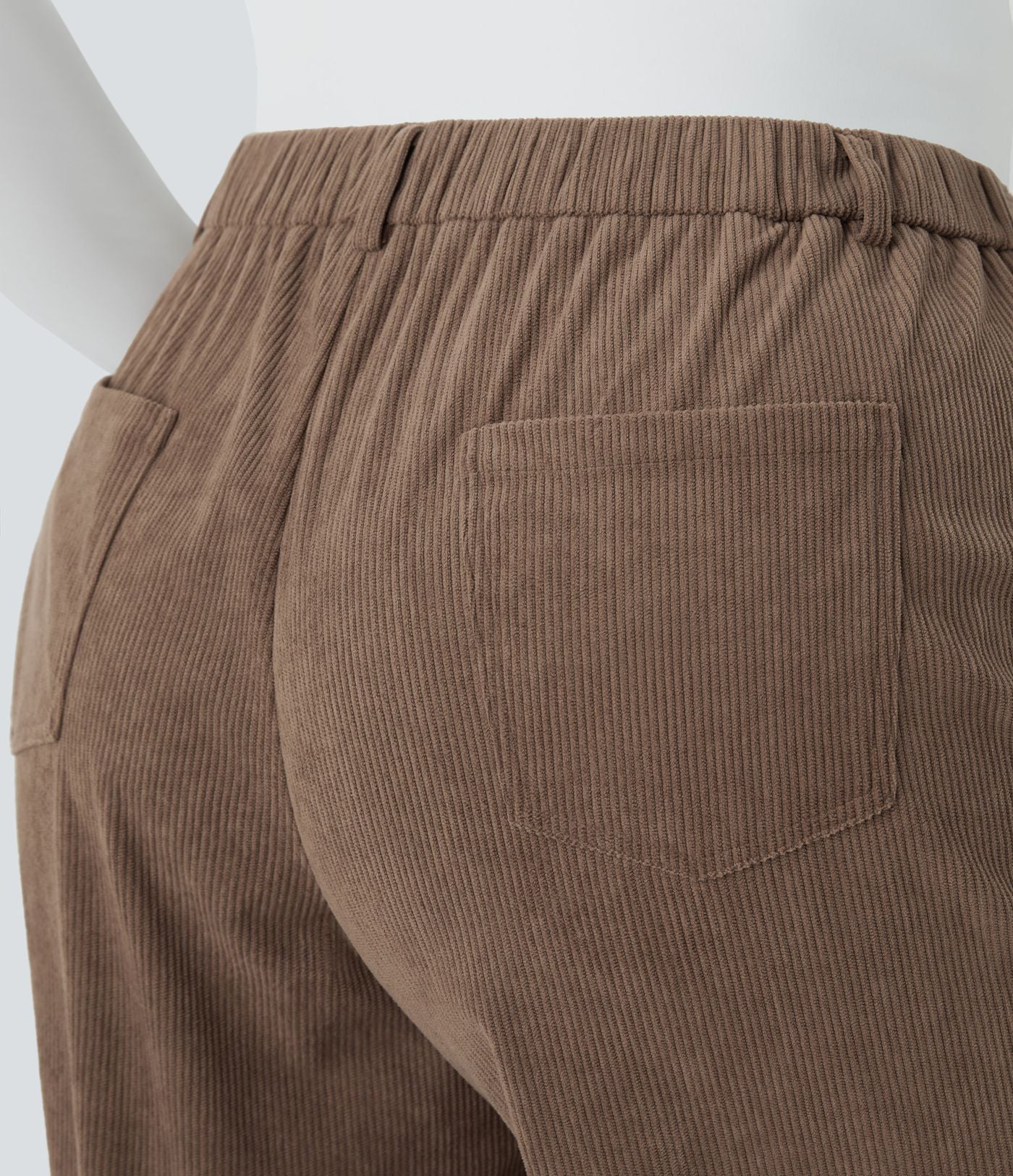 Pantalon décontracté en velours côtelé taille mi-haute grande taille avec bouton, fermeture éclair et poches multiples