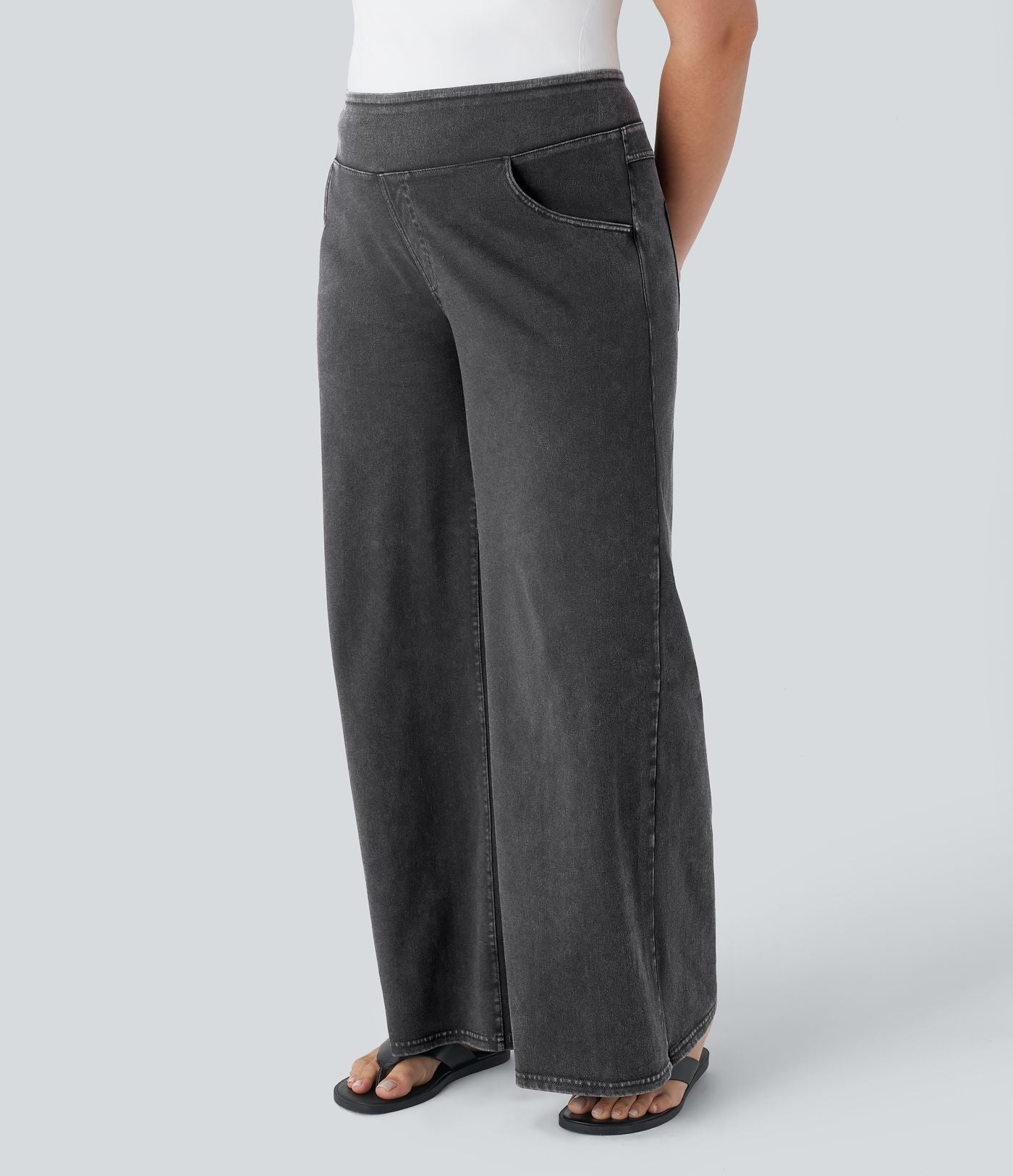 Halara Flex™ High Waisted Multiple Pockets Wide Leg Loose Stretchy Knit Casual Plus Size Jeans