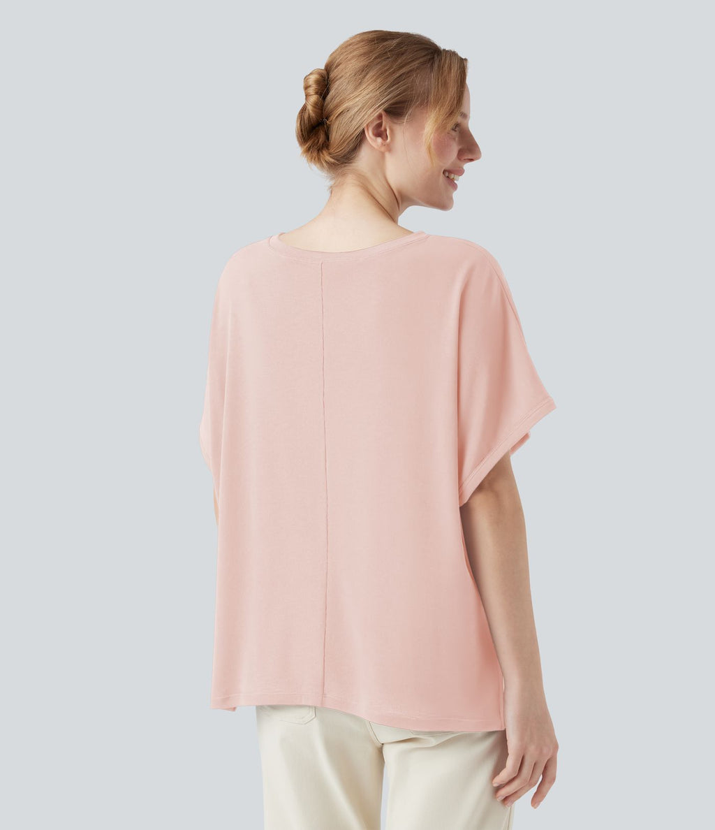 T-shirt col rond manches chauve-souris coupe décontractée