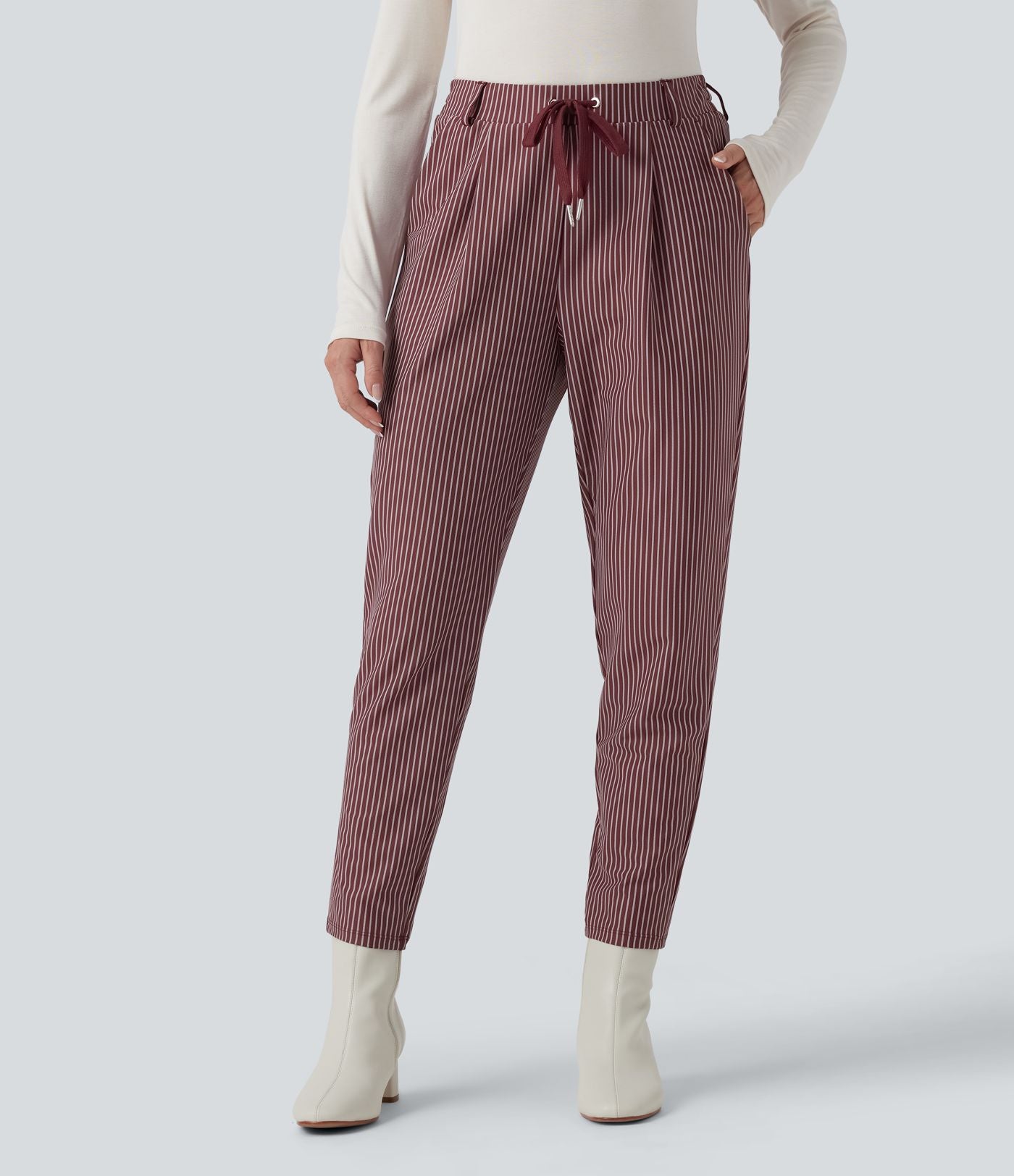 Pantalon Halara Flex™ taille mi-haute à cordon, effet rayé, coupe fuselée avec poches