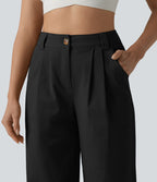 Pantalon chino décontracté en coton, taille haute, plissé, jambe droite, avec poches