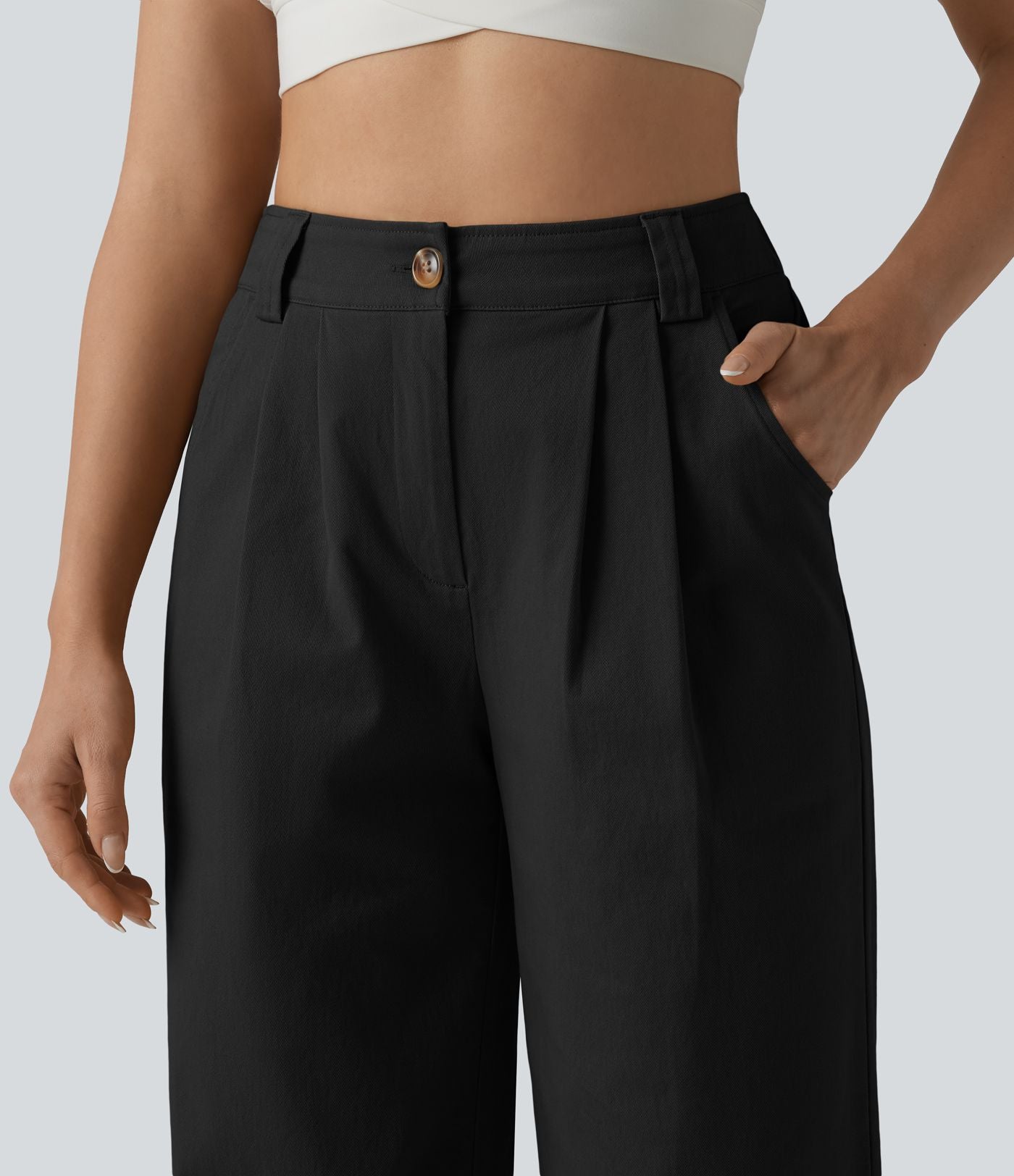 Pantalon chino décontracté en coton, taille haute, plissé, jambe droite, avec poches