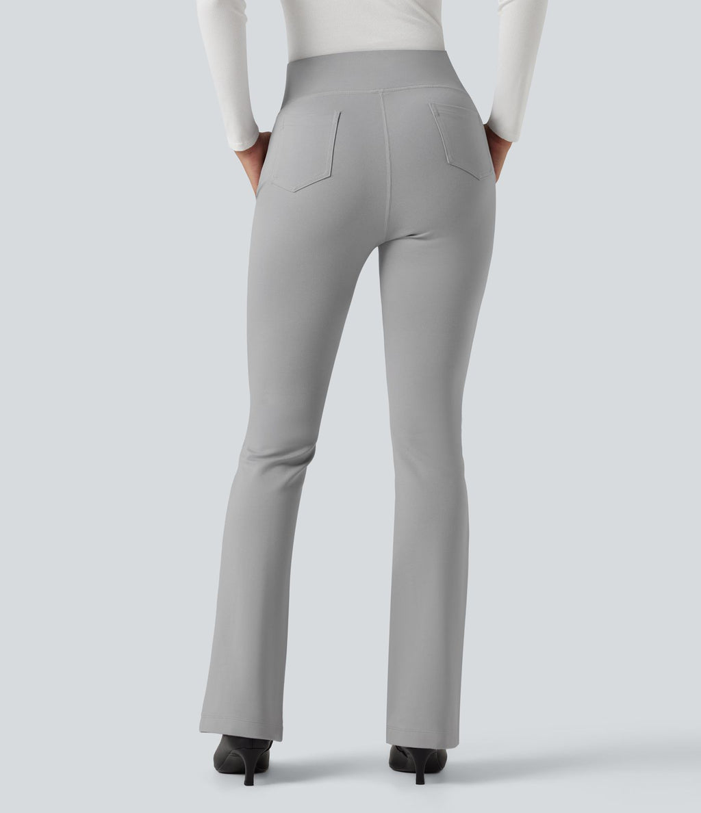Pantalon tailleur évasé taille haute avec poches