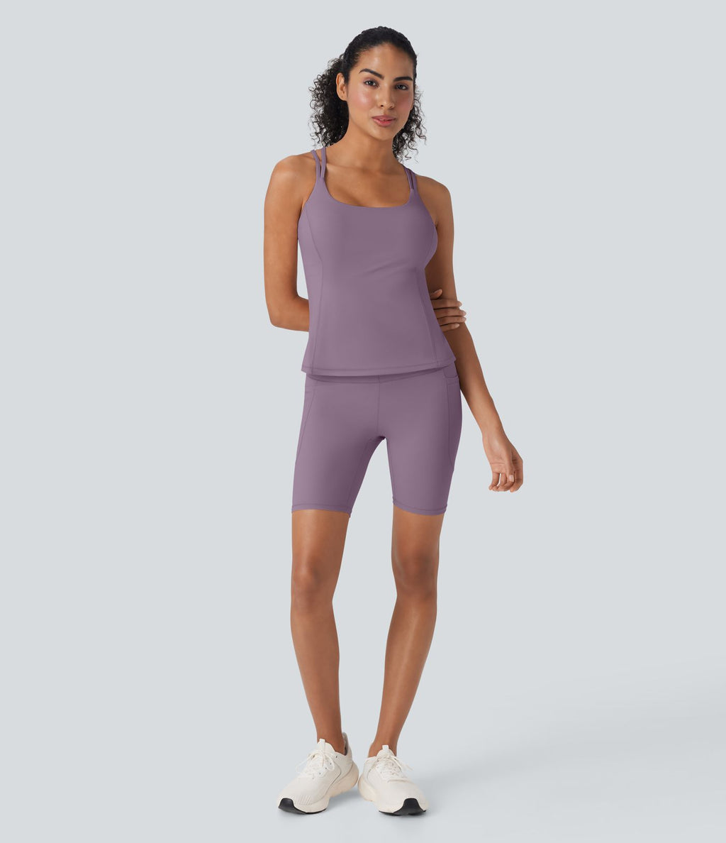 Short cycliste 7,5 cm d'entraînement gainant galbant taille haute avec effet scrunch et poches Halara UltraSculpt™