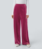 Pantalon décontracté large en velours, taille haute, avec poches