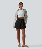Jupe-short plissée taille haute casual infroissable aspect lin avec poches