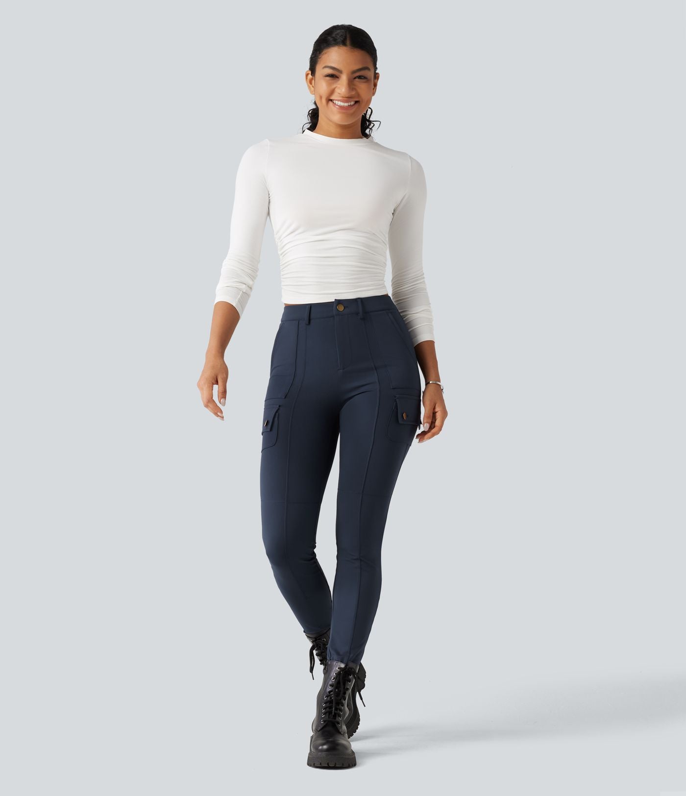 Pantalon cargo DayStretch taille haute galbant effet liftant fessiers avec poches