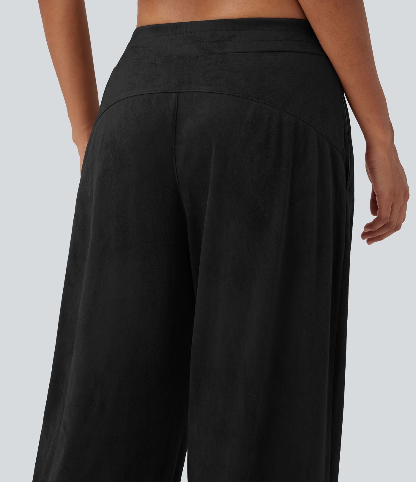 Pantalon ample décontracté suédine taille mi-haute avec poches