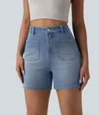 Short denim décontracté Halara Flex™ délavé taille haute 10 cm avec poches