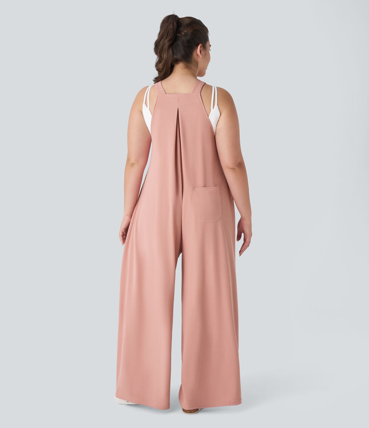 Salopette Casual Grande Taille en Gaufré avec Bretelles Ajustables Boutons et Poches Multiples