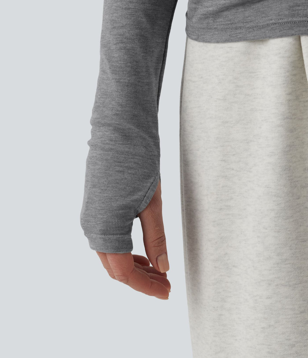 T-shirt décontracté asymétrique en mélange de laine à une épaule et manches longues