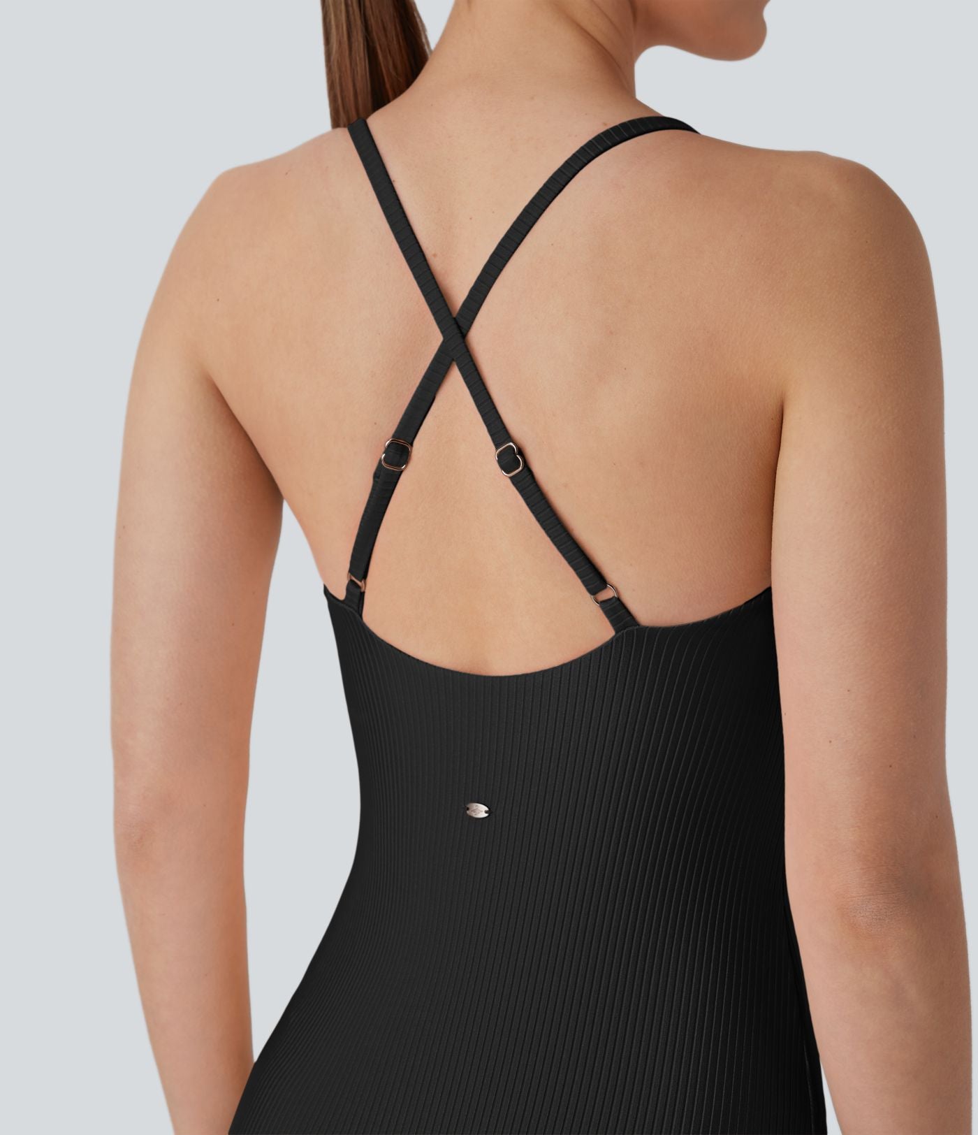 Maillot de bain une pièce côtelé avec découpe anneau et bretelles ajustables