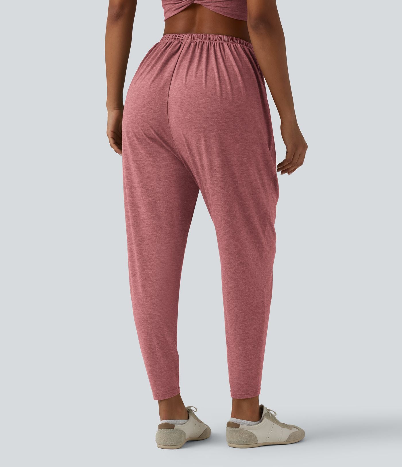 Pantalon sarouel décontracté chiné taille haute avec cordon de serrage et poches