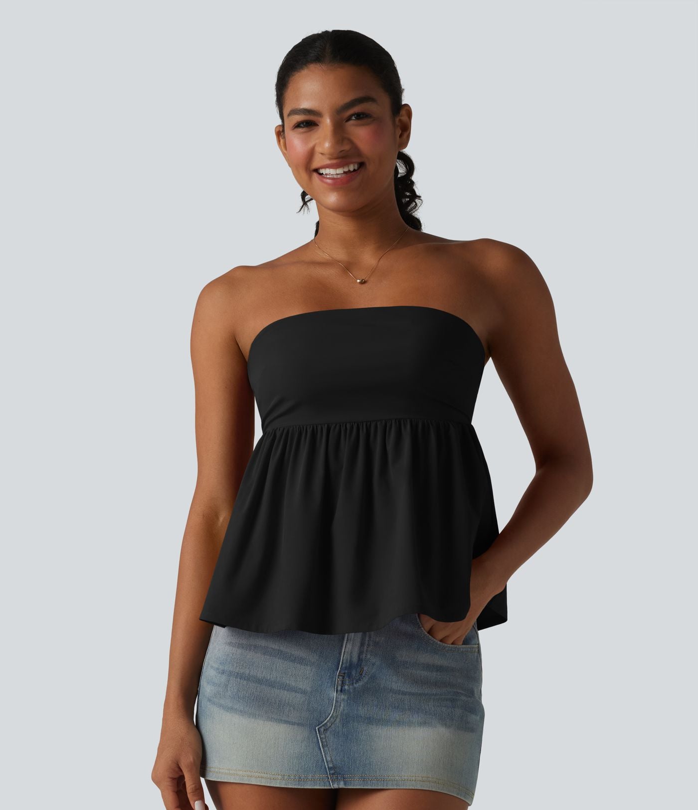 Haut bandeau babydoll Breezeful™ à smocks, bas volanté et séchage rapide