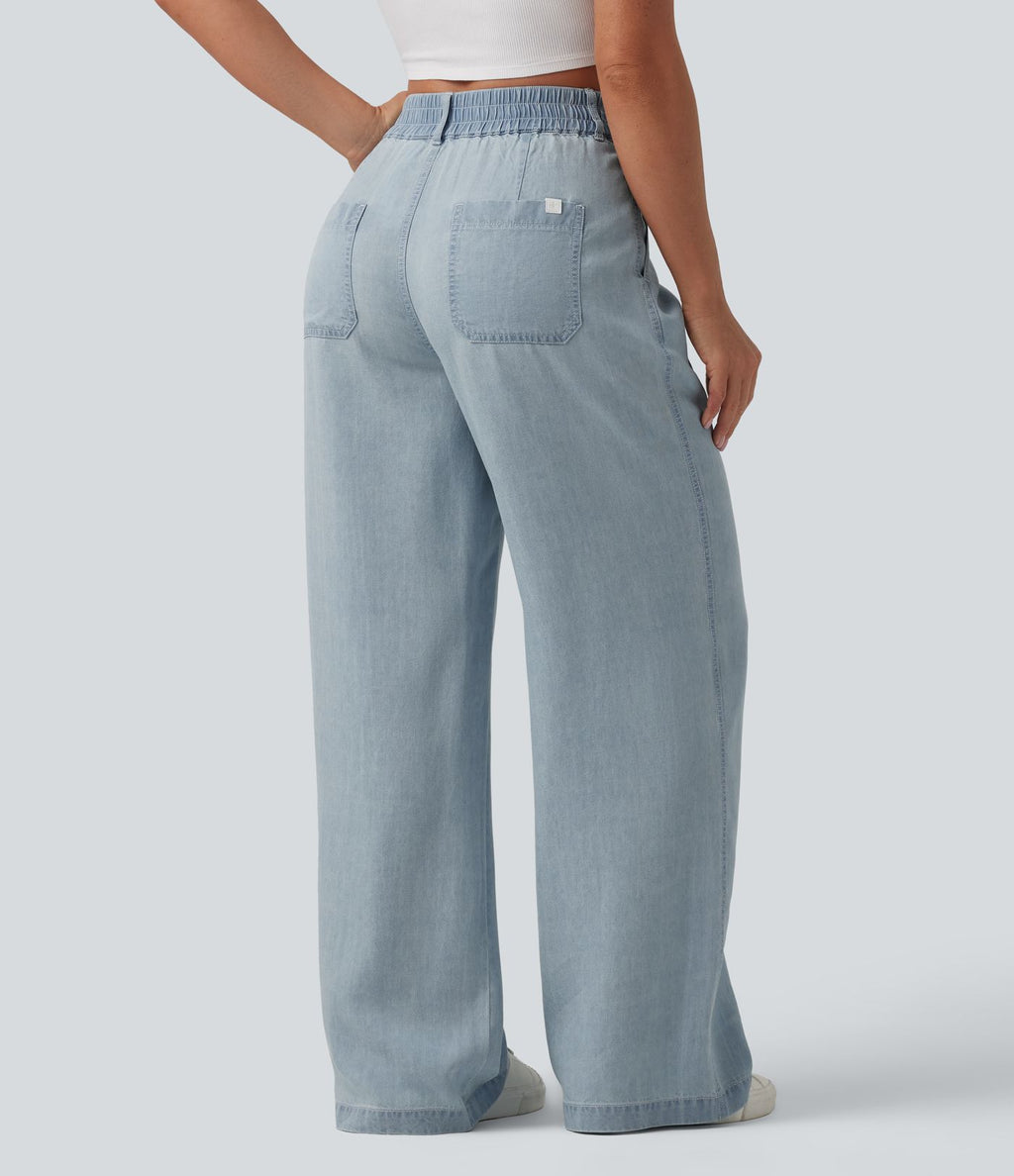 Jean large décontracté taille mi-haute en lyocell drapé avec poches